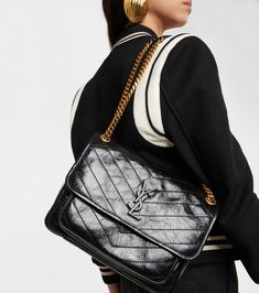 Ysl Sunset Bag Black, Ysl Niki Bag Medium, Saint Laurent Niki Bag, Ysl Niki Medium, Ysl Purse, Luxury Bags Collection, Black Chevron, Urban Street, Designer Handbag