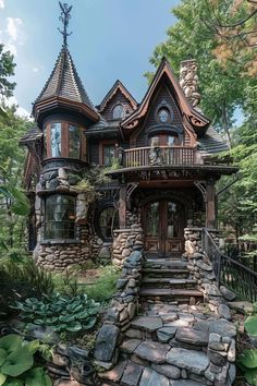 a house with stone steps leading up to it