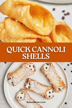 quick cannoli shells on a white plate with chocolate chips