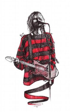 a drawing of a man with a guitar