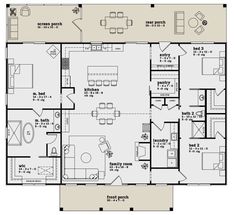 Modern Farmhouse Plan: 2,242 Square Feet, 3 Bedrooms, 2 Bathrooms - 7174-00025 One Story Simple Farmhouse, Single Story Farmhouse Plans, Simple Farmhouse Plans Houseplans.com, 3bdrm 2 1/2 Bath House Plans, Modern Farmhouse House Plan 041-00263, Small Modern Farmhouse Plans, Rectangle House Plans, 2 Bed 1.5 Bath Barndominium, One Level House Plans