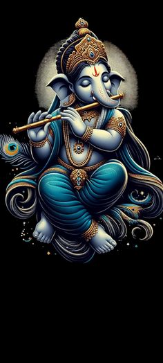 an image of lord ganesha playing the flute