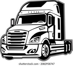 a black and white drawing of a semi - truck on a piece of paper with the words svg dxf