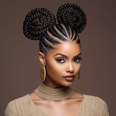 Cute Braided Buns For Black Women, Hairstyle For Class Picture, Crown Braids For Black Women, Caribbean Hairstyles, Ladies Hair Styles, Cornrow Bun, Female Hair Styles, Stylish Bun, Cornrow Updo Hairstyles