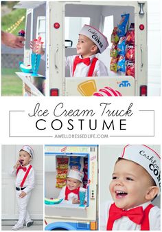 a collage of photos with the words ice cream truck costume on them and pictures of children in costumes