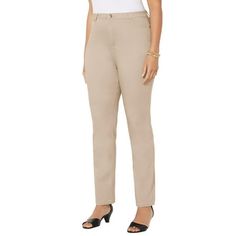 Catherines Women's Plus Size Sateen Stretch Pant .Your favorite sateen pant is back and ready for seasonless outfitting. Soft, sleek and perfect for work or going out, this pant combines comfort and style for a smooth, polished finish. FABRIC: Sleek cotton blend with a surprising amount of stretch and superior recovery for all-day comfort. (A customer favorite!) FIT: Classic 5-pocket styling. Zip fly with button closure. Grommet details. Straight leg. 66% Cotton, 32% Polyester, 2% SpandexMachine Stretch Work Pants, Wide Leg Leggings, Summer Pants Women, Elastic Waist Jeans, Dickies Women, Womens Wide Leg Pants, Plus Size Pants, Work Wear Women, Stretch Pants