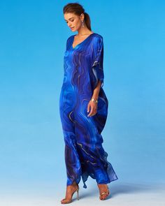 NicoBlu® Lavinia Silk Kaftan in Lapis Lazuli Blue Elegant Blue Silk Kaftan, Fitted Silk Blue Kaftan, Fitted Blue Silk Kaftan, Lapis Lazuli Blue, Casual Luxe, Short Kaftan, Empire Romain, The Roman Empire, Long Kaftan