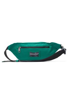 Rubberized logo lettering brings unmistakable branding to this belt bag made from durable nylon canvas with a handy exterior ID window. Two-way top-zip closure Adjustable belt/crossbody strap with squeeze buckle Exterior zip pockets; ID window Textile with leather trim Made in Italy Green Functional Belt Bag With Adjustable Strap, Functional Nylon Bags With Removable Belt, Green Nylon Belt Bag For Everyday Use, Functional Green Belt Bag With Adjustable Strap, Luxury Green Nylon Bag, Green Nylon Belt Bag With Removable Pouch, Green Nylon Belt Bag For Travel, Green Nylon Travel Belt Bag, Outdoor Green Belt Bag With Removable Pouch