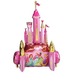 an inflatable pink castle with princesses on it