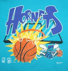 a t - shirt with an image of a basketball and the word hornets on it