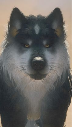 a digital painting of a wolf looking at the camera with an angry look on its face