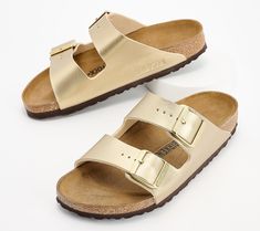 A beacon of timeless design, this slip-on sandal provides endless comfort with a contoured footbed and two adjustable straps. From Birkenstock. Birkenstock Sandals, Slide Sandals, Slip On Sandal, Birkenstock, Timeless Design, Arizona, Fashion Shoes, Adjustable Straps, Slip On