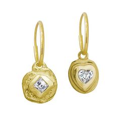 Our Gold Diamond Dot Earring represents the union between the heavens and the earth. Paired with our Gold Orchid Heart Earring, together they provide a center point for focus for Love and Strength. This listing is for a MISMATCHED PAIR of earrings: one Gold Diamond Dot Earring - Earring is approximately 3/4" in length (including hoop). 18k gold charm with square-cut cubic zirconia floats on 14k gold Endless Hoop. one Gold Orchid Heart Earring - Earring is approximately 3/4" in length (including Heart Charm Round Earrings For Anniversary, Anniversary Earrings With Heart Charm, Celestial Single Earring For Anniversary, Halo Huggie Earrings For Gift, Huggie Halo Earrings As Gift, Small Hoop Jewelry With Heart Charm For Anniversary, Heart Charm Small Hoop Jewelry For Anniversary, Anniversary Single Small Hoop Heart Earring, Anniversary Small Hoop Single Heart Earring