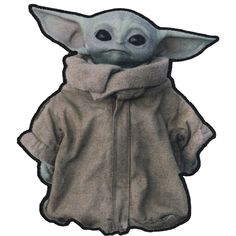 the child yoda doll is wearing a jacket