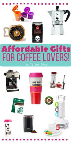 coffee cups, blenders and other items are featured in this advertisement for the coffee lovers