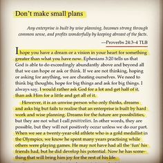 an open book with the words don't make small plans