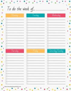 to do list with colorful polka dots on the border and text that says to do the week off