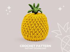 a crocheted pineapple sitting on top of a gray background with the words crochet pattern instant