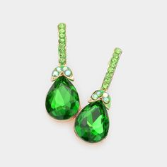 Green Teardrop and Rhinestone Dangle Earrings  | Pageant Earrings | Interview Earrings Pageant Earrings, Evening Earrings, Bling Wedding, Small Earrings Studs, Bridal Bracelet, Large Earrings, Small Earrings, Bridal Necklace, Bridal Earrings