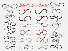 the different types of love symbols are shown in black and red on a white background