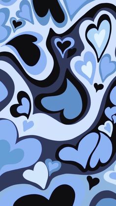 an abstract blue and black background with hearts