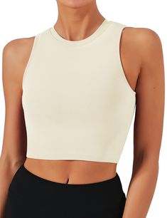 PRICES MAY VARY. Padded sports bra with removable pads for convenient adjustment. Made with high-quality nylon material with an added spandex elastic fiber which is thick but soft, sweat-wicking and not to shrink. This sleeveless crop top is pullover designed with no clasps or hooks, well constructed and seamed to be durable.High neck for added coverage. Yoga bra combine fashion, function and performance. Suitable for yoga, Pilates, fitness and any other types of exercises and workouts, or as th Best Sports Bras, Workout Tops For Women, Top Moda, Yoga Tank, Lounge Lingerie, Workout Crop Top, Yoga Tank Tops, Workout Running, Padded Sports Bra