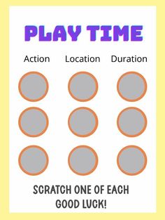 the play time poster for action location duration, which includes eight circles and four dots