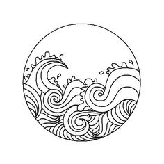 a black and white drawing of waves in a circle