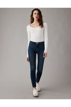 Next Level Stretch/Our softest, stretchiest, never-loses-its-shape denim/Super soft inside & out, comfortable and lightweight denim/Won't bag out. Ever./Dark wash Casual Slim Fit Elastane Jeggings, Versatile Stretch Bottoms For Everyday Use, Casual Stretch Bottoms For Everyday Use, Everyday Elastane Jeans, Mid-rise Bottoms For Everyday Use In Fall, Fall Fitted Bottoms For Everyday, High Waist Elastane Jeans For Everyday, Elastane Jeans For Everyday Fall Wear, Everyday Fall Jeans With Elastane