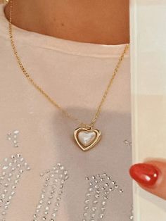 Stunning handmade  gold heart necklace with pearl inside, a perfect statement to go with any occasion! Pearl Heart Necklace, Necklace With Pearl, Pearl Heart, Gold Charm Necklace, Gold Heart Necklace, Handmade Gold, Gold Heart, Gold Charm, Heart Of Gold