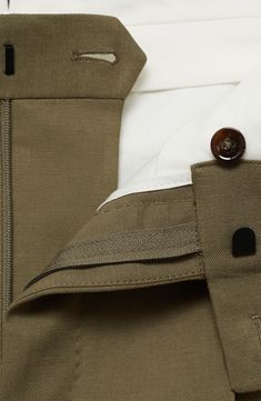 Feel the polish of these slim-fitting linen-kissed pants crafted with crisp front pleats. Zip fly with button-tab closure Side-seam pockets; back button-welt pockets Partially lined 61% lyocell, 27% cotton, 12% linen Dry clean Imported Fitted Chinos With Button Closure And Straight Legs, Fitted Straight Chinos With Button Closure, Fitted Chinos With Button Closure, Classic Linen Pants With Pockets, Classic Pants With Button Closure, Tailored Straight Dress Pants With Buttons, Tailored Business Chinos With Pockets, Tailored Chinos With Pockets For Business, Tailored Chinos For Business