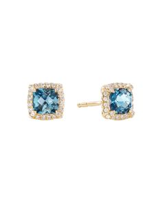 David Yurman Petite Chatelaine Pave Bezel Stud Earrings in 18K Yellow Gold with Hampton Blue Topaz and Diamonds Blue Topaz Earrings Studs, Blue Pave Set Earrings For Formal Occasions, Formal Blue Pave Set Earrings, Topaz Jewelry November, David Yurman Earrings, Bracelet Diamond, Topaz Jewelry, Jewelry Post, David Yurman Jewelry