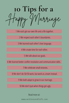 a poster with the words 10 tips for a happy marriage