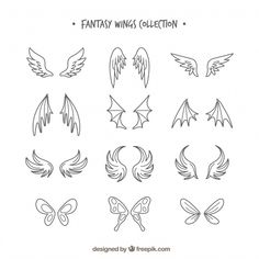 a collection of fantasy wings in different shapes and sizes, with the words fantasy wings written below them