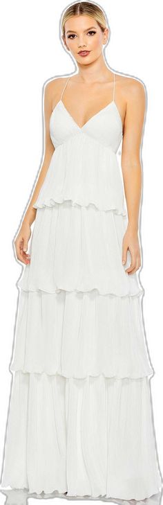 Elegant White Maxi Dress With Ruffled Skirt, Elegant Pleated Tiered Dress, Elegant Pleated Tiered Skirt Dress, Elegant Pleated Midi Dress With Tiered Skirt, Elegant Tiered Ruffle Maxi Dress, White Chiffon Tiered Maxi Dress, Tiered Flowy Skirt Maxi Dress, Chic Midi Dress With Flowy Ruffle Hem, Chic Midi Dress With Ruffle Hem And Flowy Skirt