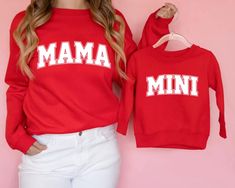 Matching Mama and Mini Sweatshirts, Mama and Mama's Boy Sweater, Matching Mommy and Me Sweaters, Mom and Son outfit, Mama Crewneck, Mom Gift **PLEASE NOTE: THIS IS NOT A SET - SWEATSHIRTS MUST BE PURCHASED SEPARATELY IN ORDER TO RECEIVE BOTH MAMA AND MINI SWEATSHIRTS. IF YOU HAVE ANY QUESTIONS FEEL FREE TO REACH OUT ANYTIME AND WE WILL BE HAPPY TO ASSIST YOU. Luxury baby clothing series made of 100% organic cotton. The loose fit and softness of the cotton gives you freedom of movement. Extremely Mother Daughter Shirts, Sweatshirt Details, Mommy And Me Shirt, Beste Mama, Matching Sweatshirts, Family Tees, Mom Baby, Mommy And Me Outfits, Christmas Outfits