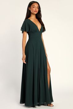 Formal Dresses | Sexy Women's Formal Gowns at Lulus Dark Green Bridesmaid Dresses Short, Flowy A-line Maxi Dress With Lining, Green V-neck Lined Maxi Dress, Fitted A-line Maxi Bridesmaid Dress, Fitted A-line Bridesmaid Maxi Dress, Fitted A-line Maxi Dress For Bridesmaid, Fitted Green V-neck Maxi Dress, Formal Flowy V-neck Dress, Fitted V-neck Maxi Dress For Casual Occasions