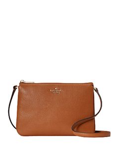 6.5"h x 9.6"w x 2"dstrap drop: 22"pebbled leathermetal pinmount logotwo way spade jacquard liningtop zip closurestyle #wkr00448Color: Warm Gingerbread Kate Spade Crossbody Purse, Kate Spade Outlet, Script Logo, Kate Spade Purse, Leather Crossbody Purse, Black Crossbody, Factory Outlet, Kate Spade Bag, Zip Top