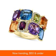 in stock Multicolor Gemstone Rings, Diamond Pendant Jewelry, Colorful Mosaic, Stone Jewellery, Rainbow Jewelry, Diamond Jewelry Necklace, Big Diamond, Cluster Rings, Colorful Jewelry