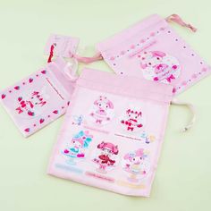 My Melody Sweet LookBook Drawstring Pouch Set - Blippo Kawaii Shop Sweet Dresses, Buying Stuff, Comfy Slippers, Large Pouch, Kawaii Shop, Small Pouches, Welcome Gifts, Drawstring Pouch, Tissue Box Covers