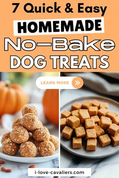 no bake dog treats with text overlay that reads 7 quick & easy homemade no - bake dog treats