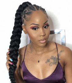 Sleek High Ponytail Hairstyles, Cornrow Braided Ponytail, Sleek High Ponytail, Ponytail Hairstyle Ideas, Long Ponytail Hairstyles, Hair Chopsticks, Cute Ponytail, Cabello Afro Natural, High Ponytail Hairstyles