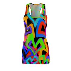 a women's tank top with multicolored shapes on it