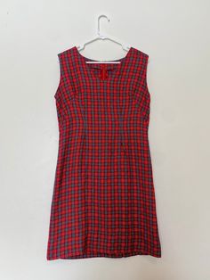 "This 1970s vintage shift dress has been handmade from a flannel-like material. It is in excellent condition!  Measurements (taken flat):    - Bust: 18\"    - Waist: 16\"    - Length: 35\"" Plaid Shift Dress, Vintage Pieces Clothes, Vintage Sleeveless Plaid Cotton Dress, Fitted Sleeveless Plaid Vintage Dress, Fitted Sleeveless Vintage Plaid Dress, Checked Outfit, Vintage Shift Dress, Retro Wardrobe, 1970 Dress