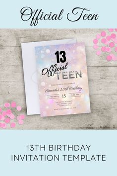 Official Teenager Invitation, 13th Birthday Party Invite, Thirteenth Birthday Girl, Pink Peach Sparkle 13th Bday Ideas, Sweet 13, 13th Birthday Invitations, Thirteenth Birthday, Happy 13th Birthday, 13th Birthday Party, Bday Invitations, 13th Birthday Parties, Kids Birthday Party Ideas