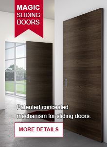 an advertisement for sliding doors with the words more details on it in red and white