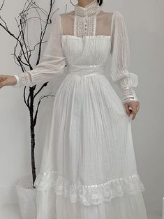 Gunne Sax Inspired White Lace Victorian Modest Wedding Dress 1980s- Long Sleeve White Victorian Dress, Antique Style Wedding, Elegant Evening Gown, Floral Lace Wedding Dress, Victorian Wedding Dress, Modest Wedding Dress, Max Dress, White Lace Wedding Dress, Sax Dress