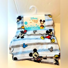 Cudlie! Disney Baby Soft & Cuddly Mickey Mouse Baby Blanket Blue & Gray Striped 30" X 40" Mickey Mouse In Various Poses, Always Smiling, Surrounded By Mouse Ears Other Colors Include Yellow, Natural, Red, Black And White Disney Bedding, Always Smiling, Sign Language Alphabet, Boy Boy, Baby Mouse, Baby Boy Blankets, Blue Blanket, Snap Food, Mouse Ears