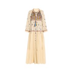 FORTELA caftan with geometric embroidery and bib Stand collar; tassel ties Long sleeves; approx. 26.9"L Wide silhouette Tiered hem Full length Slipover style Cotton Unlined Dry clean, professional cleaning recommended Imported Traditional Spring Kaftan With Tassels, Traditional White Kaftan With Tassels, Traditional Tunic Dress With Tassels, Traditional Long Sleeve Kaftan With Tassels, Bohemian Tassel Dress For Eid, Geometric Embroidery, Spring Gifts, Professional Cleaning, Bergdorf Goodman