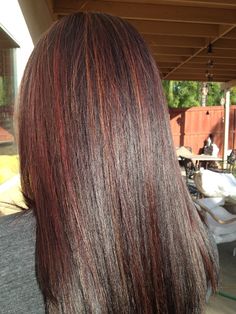 brunette. caramel highlights. red highlights. and the Brazilian Blowout. Brunette Caramel Highlights, Highlights In Brown Hair, Red Highlights In Brown Hair, Braided Bangs Hairstyles, Red Brown Hair Color, Highlights Red, Caramel Brown Hair, Olive Hair, Colored Hair Tips